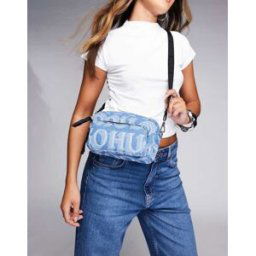 HUGO Blue - Sac bandouliÃ¨re en jean avec logo sur l'ensemble-Bleu Bleu One Size female
