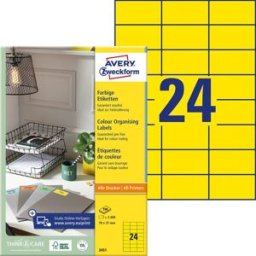 Avery Zweckform 3451 Etiquette universelles 70 x 37 mm papier jaune 2400 pc(s) fixation permanente imprimante à jet dencre, imprimante laser, imprimante laser