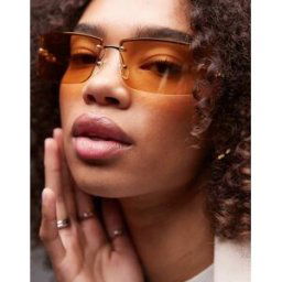 Le Specs - Alien - Lunettes de soleil carrÃ©es sans monture - Ambre et dorÃ©-Noir Noir No Size female