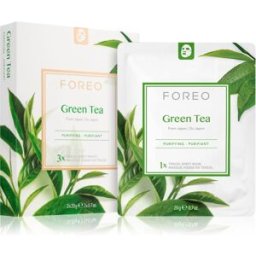 FOREO Farm to Face Sheet Mask Green Tea masque tissu apaisant pour peaux mixtes 3x20 g