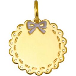 Mon Premier Bijou Médaille dentelle et noeud - Or jaune 9ct