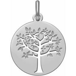 Mon Premier Bijou Médaille Arbre de vie printanier ajourée - Or blanc 9ct