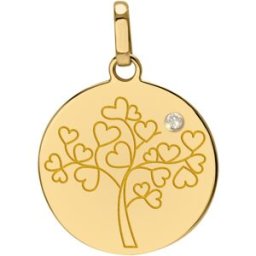 Mon Premier Bijou Médaille Arbre de vie aux coeurs - diamant & or jaune 18ct