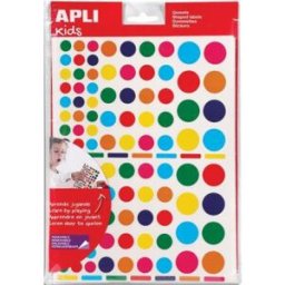 Pochette de 60 feuilles Apli Kids 7410 gommettes enlevables rondes de tailles - 20 mm - couleurs assorties