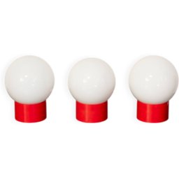 Trio de lampes globe années 70 rouge 13x13x16