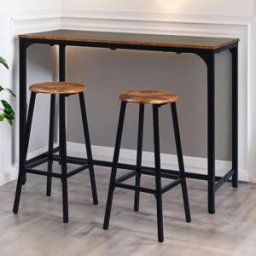 3S. x Home Table de bar style industriel avec ses 2 tabourets Jostin Bois et Métal Noir unisex