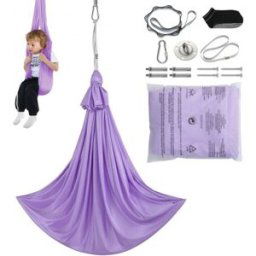 VEVOR Hamac de Yoga Aérien 2,8 x 1,6 m Kit Balançoire de Yoga Inversion Danse Aérienne en Nylon 100 g/m² Charge 250 kg Vol Anti-gravité d'Air pour Fitness Musculation Pilates Gym Maison Violet