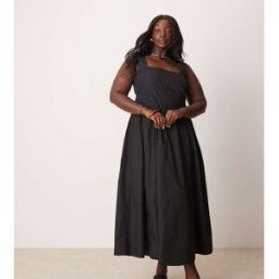 Asos Curve ASOS DESIGN Curve - Robe longue Ã encolure dÃ©gagÃ©e et taille plissÃ©e - Noir Noir 48 female