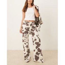 Abercrombie & Fitch - Jean bootcut coupe baggy Ã taille mi-haute - Multicolore Ã imprimÃ© vache Multicolore W34 female