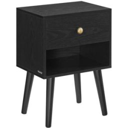 VASAGLE Tables de chevet avec tiroir et compartiment ouvert pieds en bois noir boisé, Noir Boisé / 1