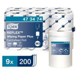 Bobine d'essuie-mains Tork Mini-Reflex - 473474 - 200 formats - lot de 9 - pour TORK M3