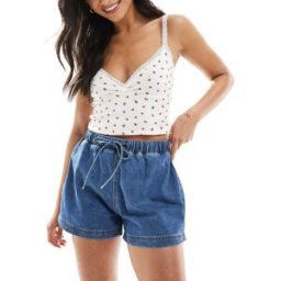 ASOS DESIGN - Short en jean Ã enfiler style jogging - Bleu moyen Bleu XS female