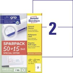 Avery Zweckform 6604 Etiquette universelles 210 x 148 mm papier blanc 130 pc(s) fixation permanente imprimante laser couleur, imprimante laser