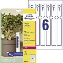 Avery Zweckform T3008-10 Étiquettes à boucles 250 x 25 mm Polyester blanc 60 pc(s) colle temporaire imprimante laser couleur, imprimante laser