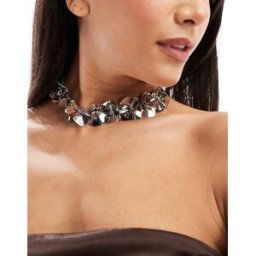 ASOS DESIGN - Collier oversize avec fleurs effet martelÃ© - ArgentÃ© ArgentÃ© No Size female