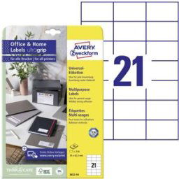 Avery Zweckform 3652-10 Etiquette universelles 70 x 42.3 mm papier blanc 210 pc(s) fixation permanente imprimante à jet dencre, imprimante laser, imprimante