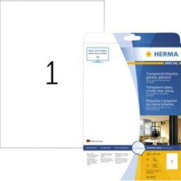 Herma 8020 Etiquette plastique 210 x 297 mm film, brillant transparent 25 pc(s) fixation permanente imprimante laser, photocopieuse, imprimante laser couleur,