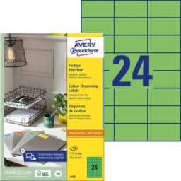Avery Zweckform 3450 Etiquette universelles 70 x 37 mm papier vert 2400 pc(s) fixation permanente imprimante à jet dencre, imprimante laser, imprimante laser