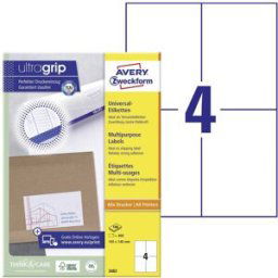Avery Zweckform 3483 Etiquette universelles 105 x 148 mm papier blanc 400 pc(s) fixation permanente imprimante à jet dencre, imprimante laser, imprimante laser