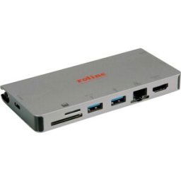 ROLINE Station daccueil USB type C, HDMI 4K, VGA, 2x USB 3.2 Gen 1, 1x LAN, 1x PD, 1 lecteur de carte