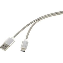 Renkforce Câble USB USB 2.0 USB-A mâle, USB-C® mâle 1.00 m argent gaine de câble en acier inoxydable RF-4888671