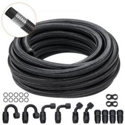 VEVOR Kit Tuyau d'Essence 6AN Durite Essence Ø 14 mm Longueur 6,1 m Tressée en Nylon et Inox Conduite de Carburant Gasoil avec 12 Adaptateurs Raccords Pivotants pour Moteur Voitures Motos Tracteurs