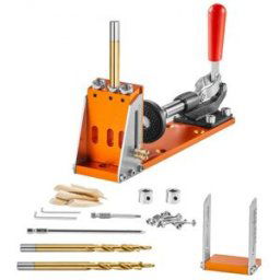 VEVOR Kit de Gabarit de Trou de Poche Profondeur Réglable 12,7-38,1 mm Système de Trou de Poche en Alliage d'Aluminium Gabarit de Perçage Oblique Kit Complet pour Travaux de Menuiserie Meuble en Bois