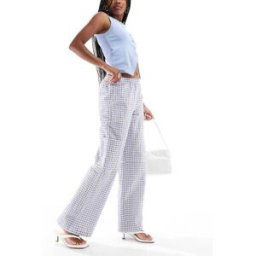 Pull&bear Pull & Bear - Pantalon large Ã carreaux vichy avec poches - Bleu Bleu M female