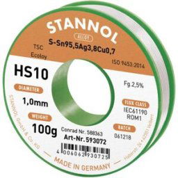 Stannol HS10 2510 Étain à souder sans plomb bobine Sn95,5Ag3,8Cu0,7 ROM1 100 g 1 mm
