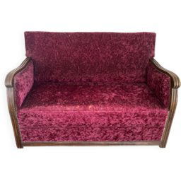 Banquette lit art déco bordeaux 120x60x80