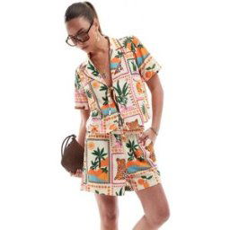 Vero Moda - Short d'ensemble Ã enfiler avec imprimÃ© tropical carte postale-Multicolore Multicolore S female