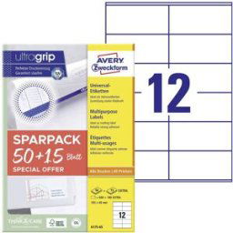 Avery Zweckform 6175-65 Etiquette universelles 105 x 48 mm papier blanc 65 feuille(s) fixation permanente imprimante à jet dencre, imprimante laser, imprimante