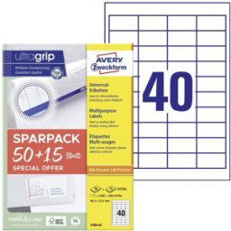 Avery Zweckform 4780-65 Etiquette universelles 48.5 x 25.4 mm papier blanc 65 feuille(s) fixation permanente imprimante à jet dencre, imprimante laser,