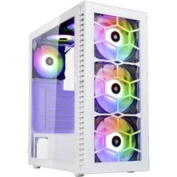 Tour midi Kolink Observatory HF Glass Boîtier PC blanc 2 ventilateurs LED pré-installés, 4 ventilateurs LED pré-installés