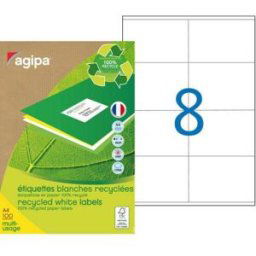 Etiquettes adresses recyclées blanches Apli - 105 x 70 mm - 100 feuilles A4 - 800 étiquettes par boîte