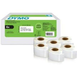 Étiquettes d'Adresse Dymo Labelwriter grand format -25 x 54 mm - Impression Noir sur fond Blanc - Modèle 2177564 - 6 rouleaux de 500 étiquettes