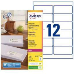 Étiquettes adresses recyclées LR7177 Avery - pour imprimante laser - 99,1 x 42,3 mm - blanc - 1200 étiquettes par boîte