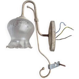 Luminaire applique vintage metal effet vieilli globe en verre avec dessins fleurs blanc 0x0x0