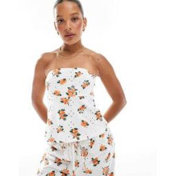 ASOS DESIGN - Top bandeau en broderie anglaise avec ruban - Blanc Ã imprimÃ© oranges-Multicolore Multicolore XS female