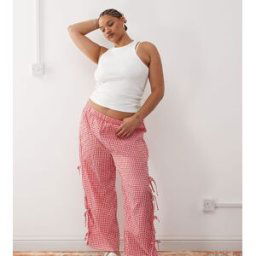 Noisy May Curve - Pantalon ample Ã carreaux vichy avec liens nouÃ©s - Rouge Rouge 44 female