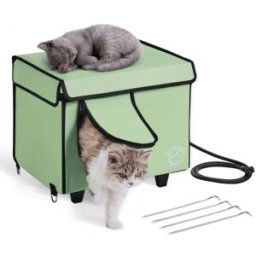 VEVOR Maison Niche Abri Chat Surélevée Chauffée avec Coussin Chauffant Vert S