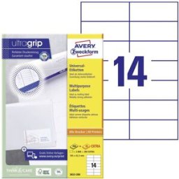 Avery Zweckform 3653-200 Etiquette universelles 105 x 42.3 mm papier blanc 3080 pc(s) fixation permanente imprimante laser, imprimante laser couleur