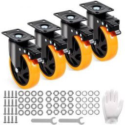 VEVOR Roulettes Pivotantes Lot de 4 Roulettes pour Meubles Industrielles 127 mm Roues Silencieuses en PVC avec Frein à Verrouillage A/B Capacité de Charge 204 kg par Roulette pour Chariots Établis
