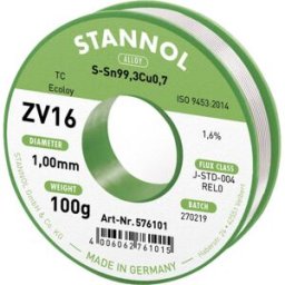Étain à souder sans plomb Stannol ZV16 Sn99,3Cu0,7 REL0 100 g 1 mm