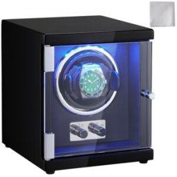 VEVOR Remontoir Montre Automatique 1 Montre Écrin pour Montres Automatiques avec Moteur Japonais Mabuchi Silencieux 5 Modes de Remontage en Panneau Haute Densité et Acrylique LED Bleu à Domicile