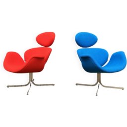 2x Artifort Pierre Paulin Big Tulip 1e éditie terug in Nieuwstaat!! rouge 86x86x97