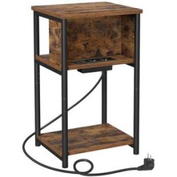 SONGMICS Table d'Appoint Pratique avec Prises pour Salon ou Chambre, Marron Rustique + Noir