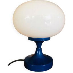Lampe de table globe aplatie pied bleu metal vintage 80 bleu 14x14x20