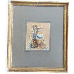 ART Aquarelle XIXeme Fontaine à l'Antique Signée H. Lozé multicolore 35x1x44