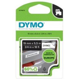 Ruban nylon Dymo D1 S0718070 pour étiqueteuse - 19 mm x 5,5 m - Noir sur Blanc